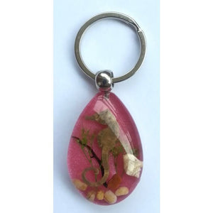 Resin Seahorse - Seahorse in Resin with a Pink Background Key Ring - Jurassic Jungle