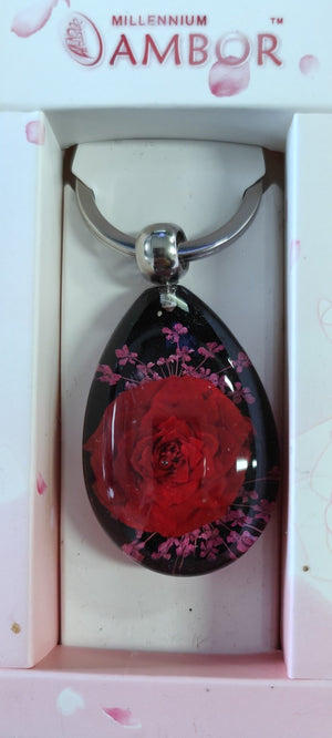 Rose in resin keychain - Jurassic Jungle