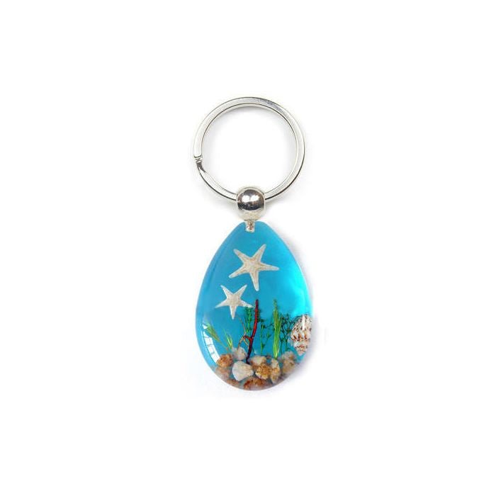 Real Starfish in a Resin with a Blue Background Key Ring